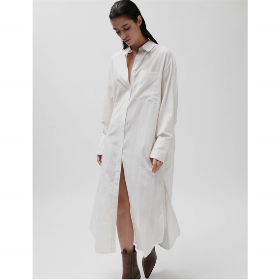 2NDDAY Maddy Crispy Cotton Stripe Skjortekjole, White Alyssum